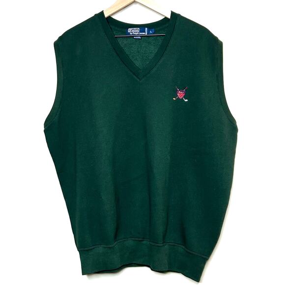 Polo Ralph Lauren Green Sweatshirt Vest Size L Embroidered Logo V Neck Pullover - Picture 1 of 8